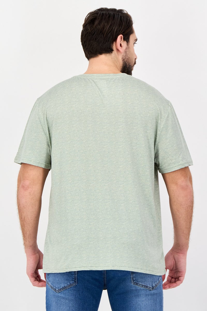 Frye Men Henley Neck Short Sleeve Heather T-Shirt, Sage Green - Image 3